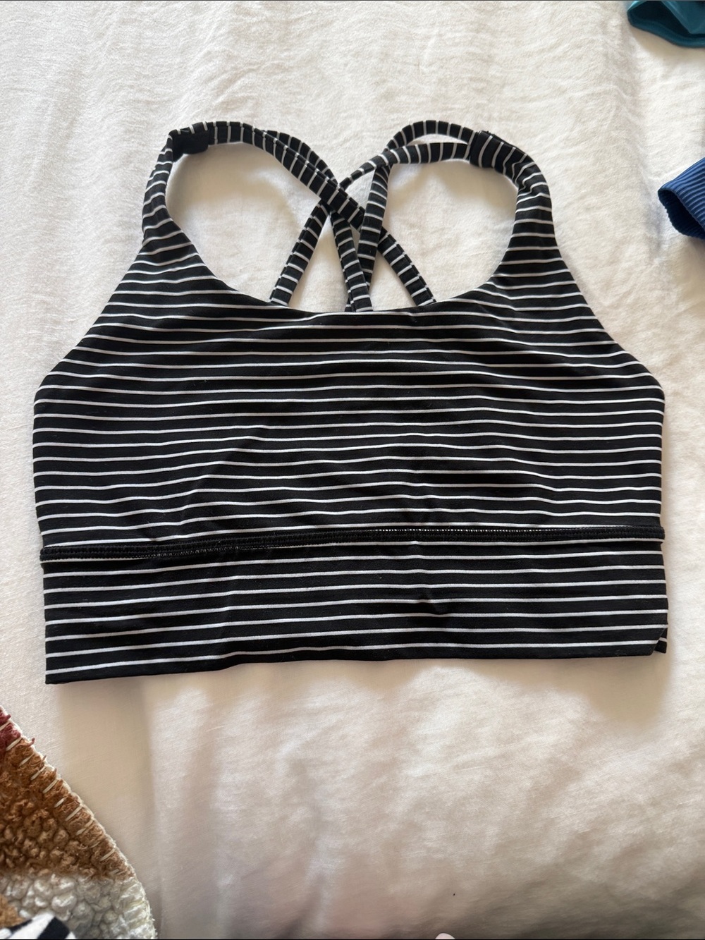 lululemon athletica longline energy Black & White Striped Crossback Sports Bra